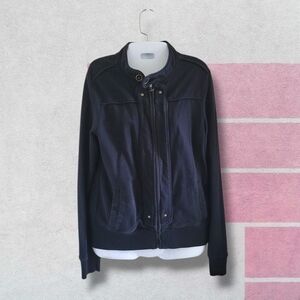 F21 | Cute Y2K Black Long Sleeve Soft Fleece Bomber Jacket (SIZE M)